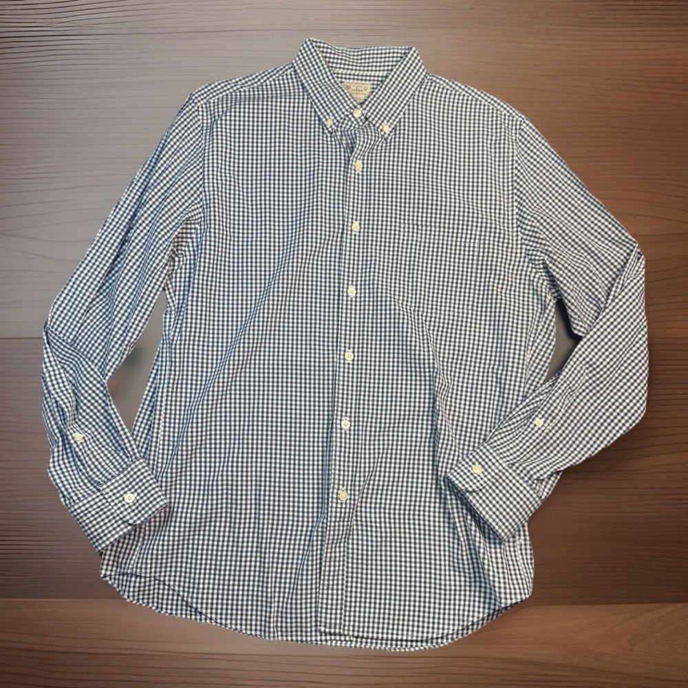 J.Crew Men's Large Blue White Gingham Button Down Shirt Tailored Fit 100% Cotton